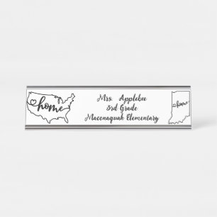 Custom Indiana State US Home Line Art Desk Name Plate