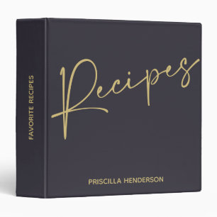 Custom Indigio Gold Script Recipes Book Journal Binder