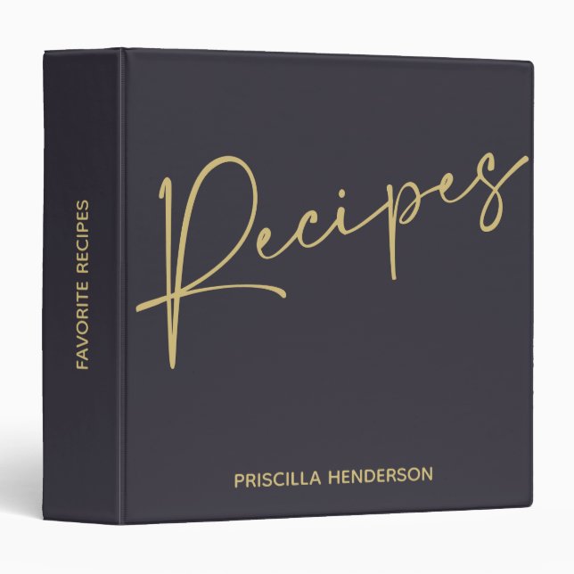 Custom Indigio Gold Script Recipes Book Journal Binder (Front/Spine)
