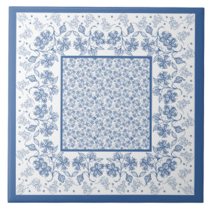 Custom Indigo Blue Floral Border Ceramic Tile