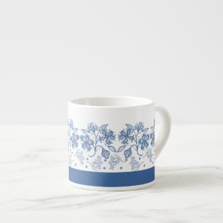 Custom Indigo Blue Floral Border Espresso Mug