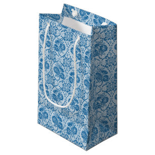 Custom Indigo Blue Floral Faux Lace Pattern Small Gift Bag