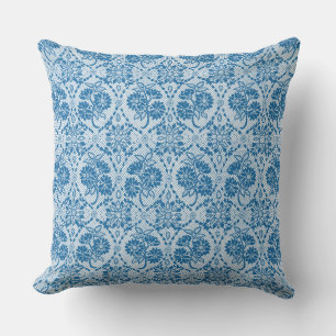 Custom Indigo Blue Floral Faux Lace Pattern Throw Pillow