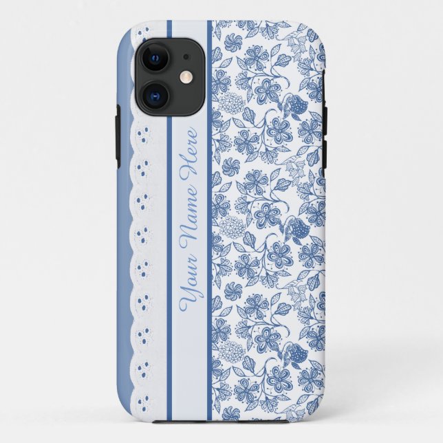 Custom Indigo Floral Faux Lace iPhone 5/5s Case (Back)