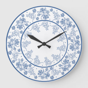 Custom Indigo on White Floral Border Wall Clock