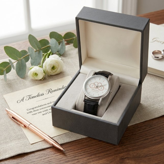 Custom Infinity Heart Monogram Couple Anniversary Watch (Creator Uploaded)