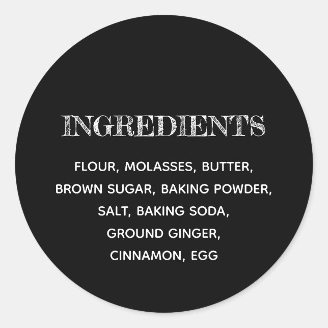 Custom Ingredients Black and White Classic Round Sticker (Front)