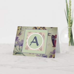 CUSTOM INITAL RETRO BUTTERFLIES GREETING CARD