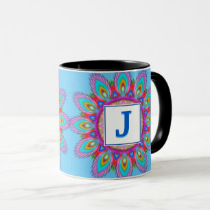 Custom initial 2 tone coffee mug Mandala pattern