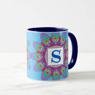 Custom initial 2 tone coffee mug Mandala pattern
