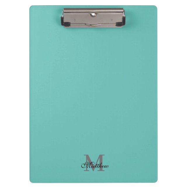Custom initial and name text teal clipboard (Front)