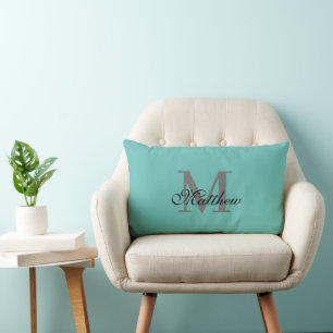 Custom initial and name text teal lumbar pillow