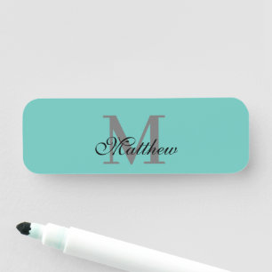 Custom initial and name text teal name tag