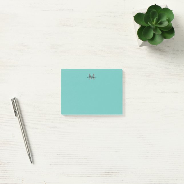 Custom initial and name text teal post-it notes (Office)