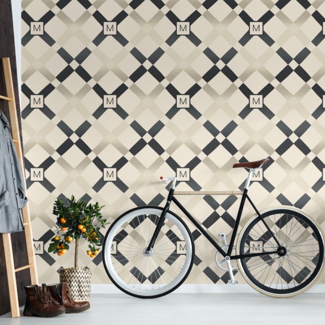 Custom Initial Beige and Grey Lattice Removable Wallpaper (Creator Uploaded)