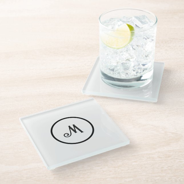 Custom initial black and white  glass coaster (Angled)