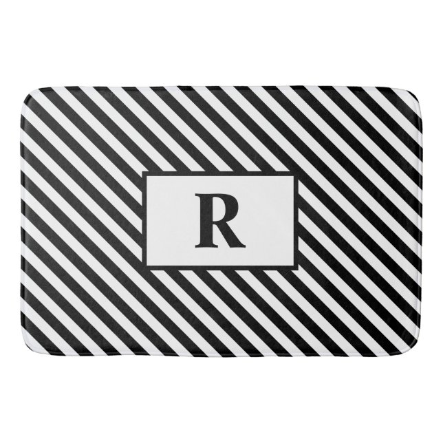 Custom Initial Black/White Stripes Bath Mat (Front)