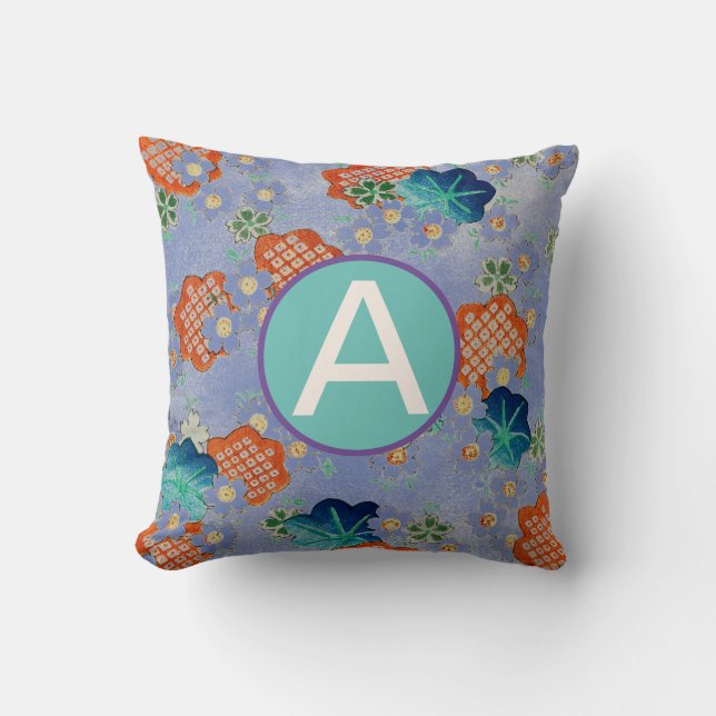 CUSTOM INITIAL BLUE JAPANESE PATTERN PILLOW (Front)