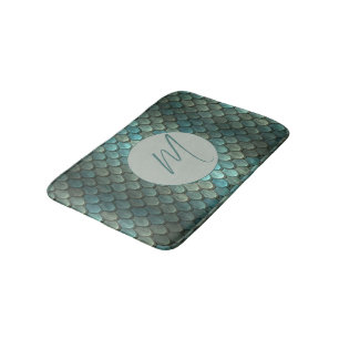 Custom initial blue scales textured bath mat