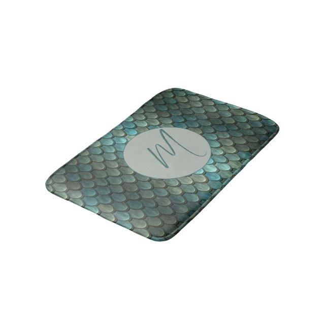 Custom initial blue scales textured bath mat (Angled)