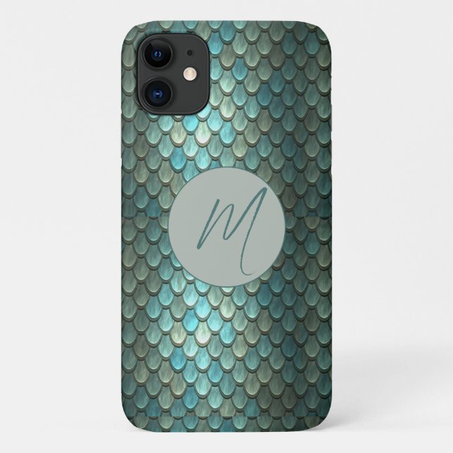 Custom initial blue scales textured Case-Mate iPhone case (Back)