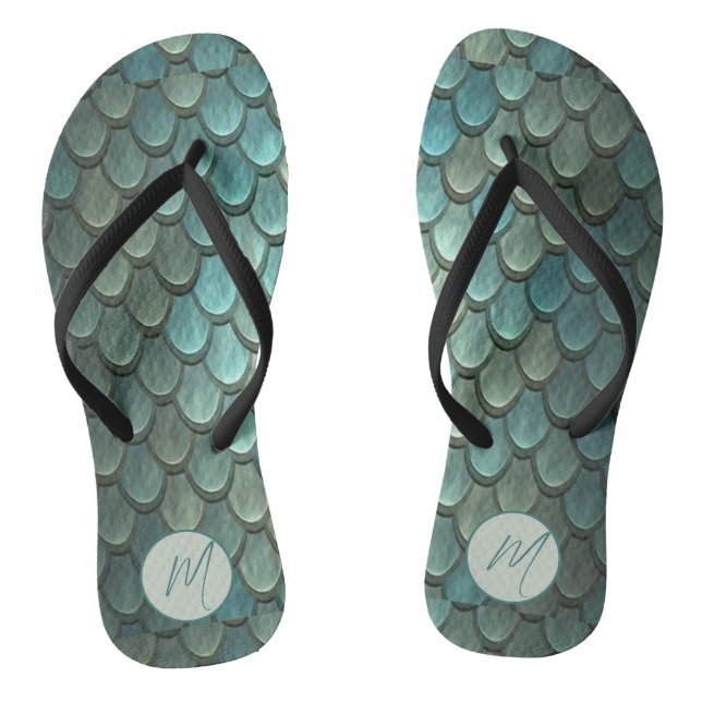 Custom initial blue scales textured flip flops (Footbed)