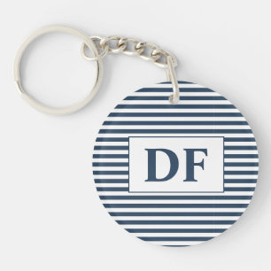 Custom Initial Blue/White Stripes Keychain