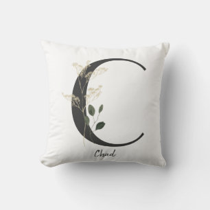 Custom Initial C Black and white with wild flower Throw Pillow