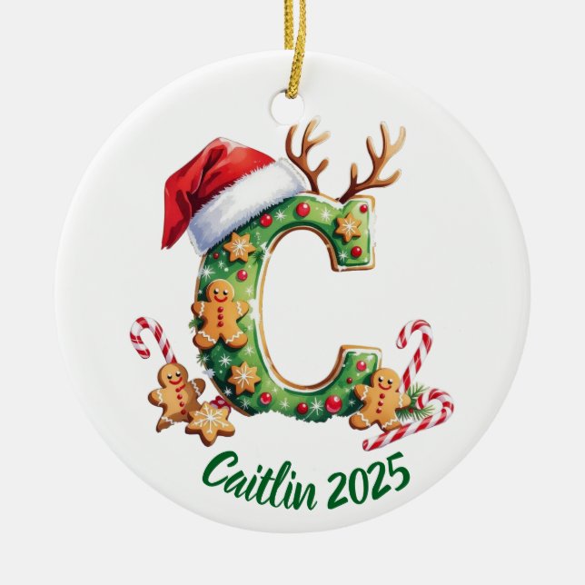 Custom initial "C" name Christmas tree decoration (Front)