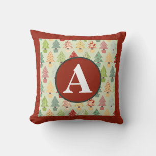 CUSTOM INITIAL COTTON THROW PILLOW CHRISTMAS TREE
