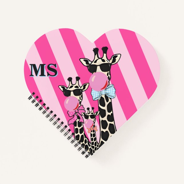 Custom Initial Cute Giraffe Phone Case  Bubble Gum Notebook (Front)