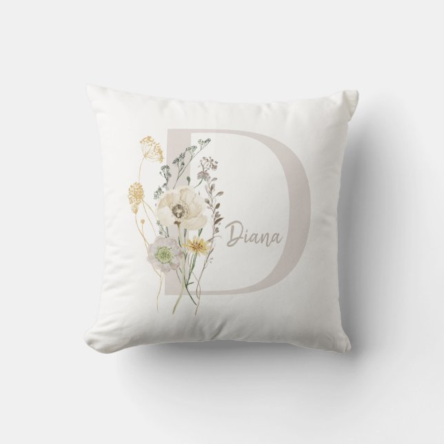 Custom Initial D With Soft color flower  Throw Pillow (Front)