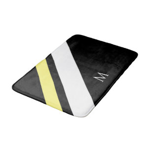 Custom initial diagonal lines black bath mat