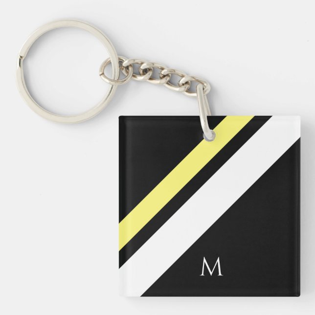Custom initial diagonal lines black keychain (Front)
