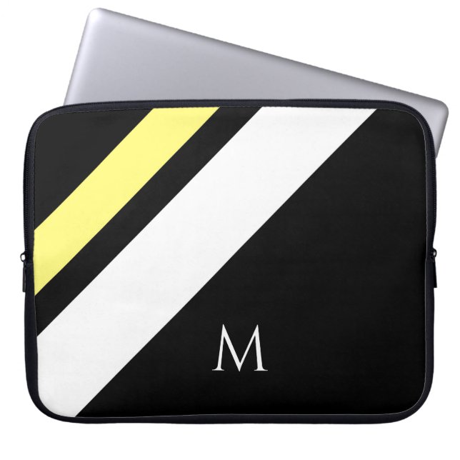 Custom initial diagonal lines black laptop sleeve (Front)
