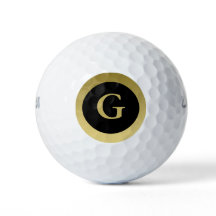 Custom Initial Elegant Black & Gold Golf Balls