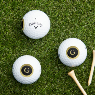 Custom Initial Elegant Black & Gold Golf Balls