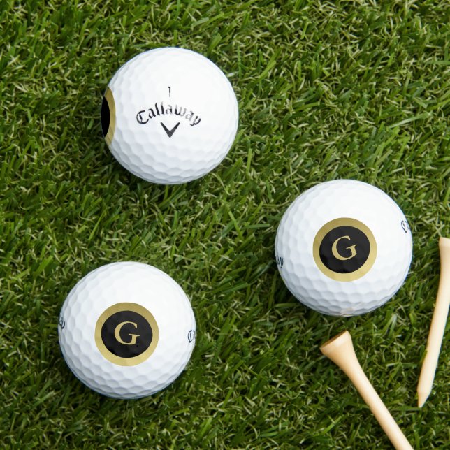 Custom Initial Elegant Black & Gold Golf Balls (Insitu Grass)