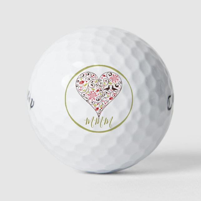 CUSTOM INITIAL GOLF BALL WITH SCANDINAVIAN HEART (Front)
