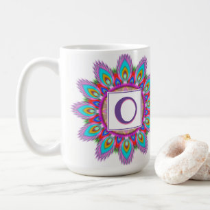 Custom initial large coffee mug Mandala pattern