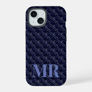 Custom Initial Large Modern Blue Lattice Rubber iPhone 15 Case