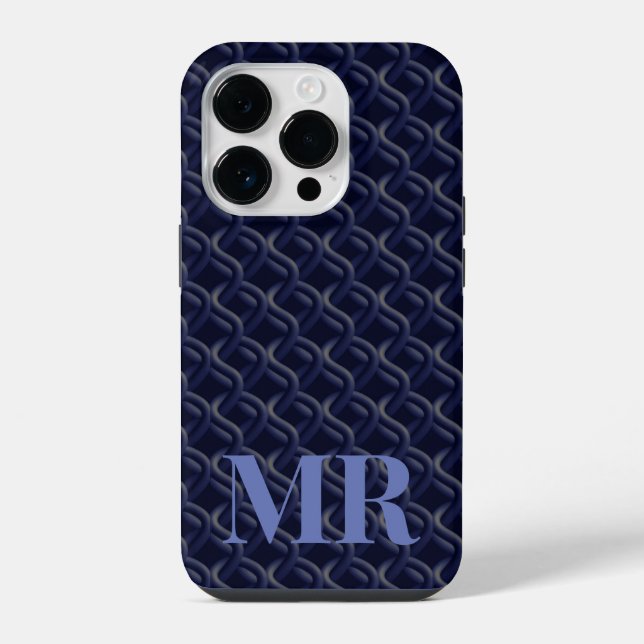 Custom Initial Large Modern Blue Lattice Rubber iPhone Case (Back)