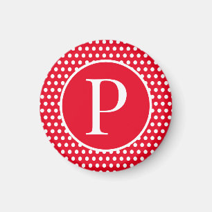 Custom initial letter Chic Polka Dots Red & White Magnet