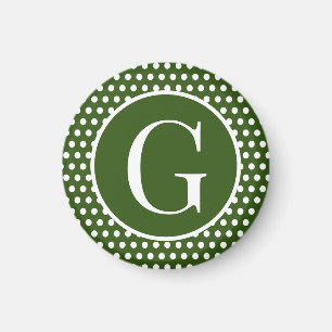 Custom initial letter Dark Green Polka Dots Magnet