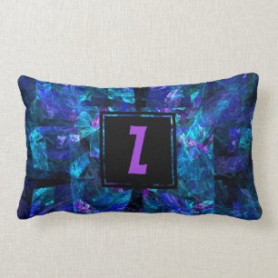 Custom Initial Letter Monogram Shimmering Blues Lumbar Pillow