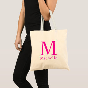 Custom Initial Letter Monogram Template Pink Tote Bag