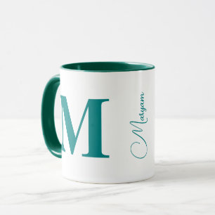 Custom Initial Letter Name   Modern Teal Monogram Mug