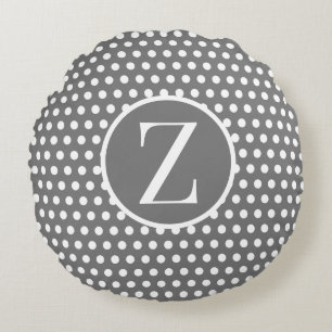 Custom initial letter Polka Dot Grey Round Pillow