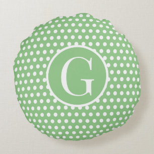 Custom initial letter Polka Dot Light Green Round Pillow