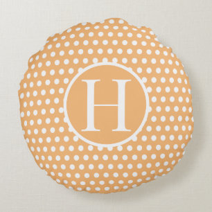 Custom initial letter Polka Dot Light Orange Round Pillow